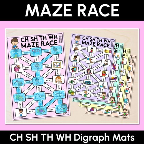 Resource preview 1 for Consonant Digraph CH SH TH WH Words Maze Race - CH SH TH WH Words Mats