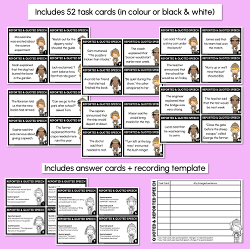 Resource preview 4 for Quoted & Reported Speech - Detective Task Cards