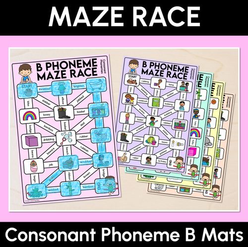 Resource preview 1 for Consonant Phoneme B Words Maze Race - Consonant B Words Mats
