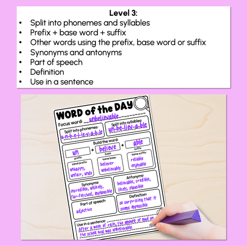 Resource preview 4 for Word of the Day - Differentiated Printable Templates - Phonics, Morphology & Vocabulary