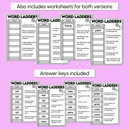 Resource preview 4 for Word Ladders - Find the Clue - Long Vowel A Words
