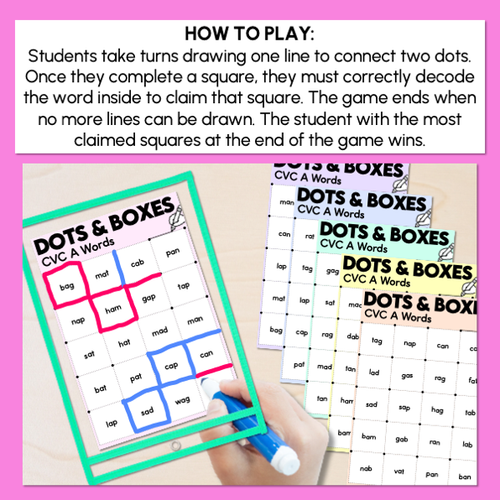 Resource preview 4 for Dots and Boxes Phonics Game - CVC A Words