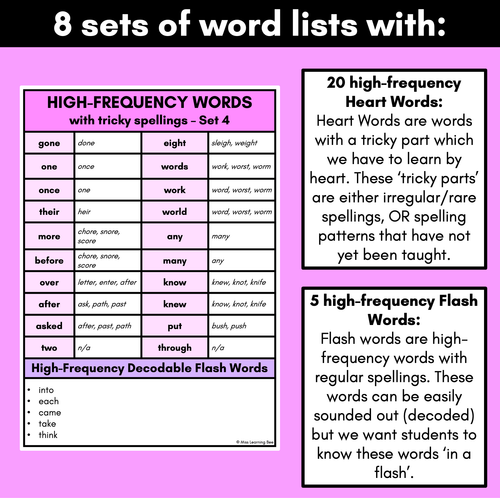 Resource preview 2 for HIGH FREQUENCY HEART WORD LISTS FREEBIE