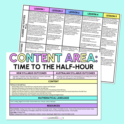 Resource preview 10 for Time to the Half Hour - Grade 1 & 2 Unit of Work