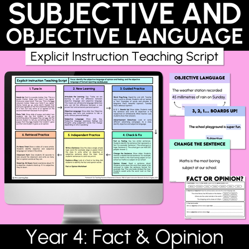 Resource preview 1 for Subjective and Objective Language - Explicit Instruction Teaching Script - Year 4 Fact & Opinion
