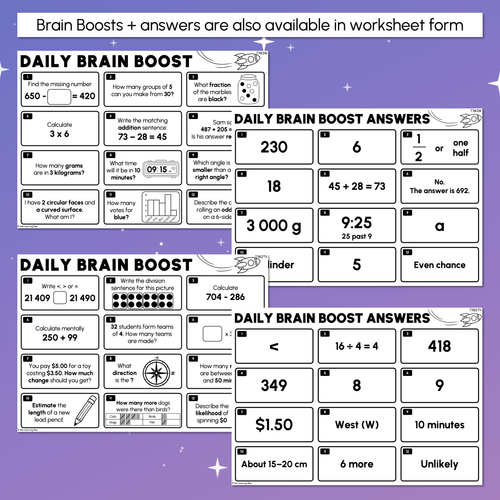 Resource preview 5 for Year 3 Maths Review - Daily Brain Boosts - Set 1