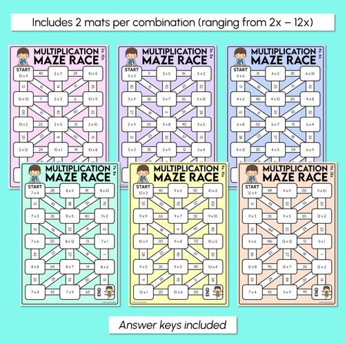 Resource preview 3 for Multiplication Maze Race Mats - MIXED Multiplication Facts (2 to 12)