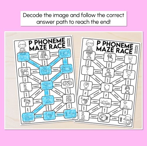Resource preview 2 for Consonant Phoneme P Words Maze Race - Consonant P Words Worksheets
