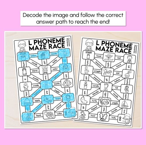 Resource preview 2 for Consonant Phoneme L Words Maze Race - Consonant L Words Worksheets