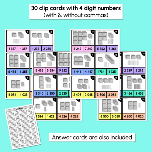 Resource preview 2 for Base Ten Blocks Clip Cards - 4-Digit Numbers