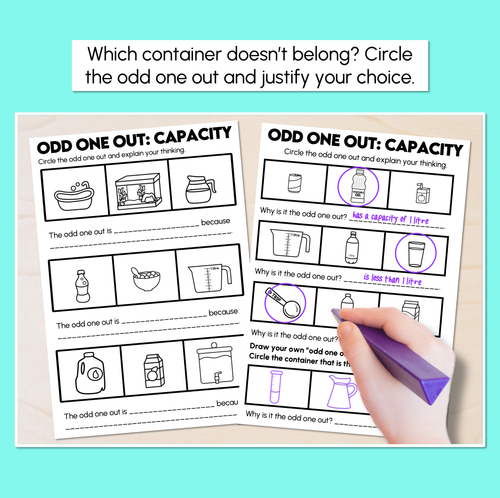 Resource preview 2 for Odd One Out - Capacity in Litres Worksheets