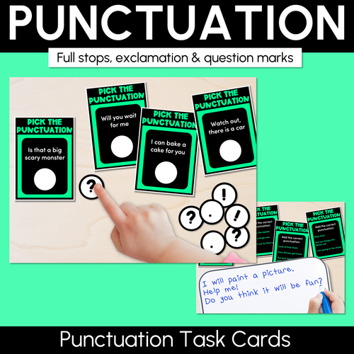 Resource preview 1 for Punctuation Task Cards for Full Stops/Periods, Exclamation and Question Marks - VCOP aligned