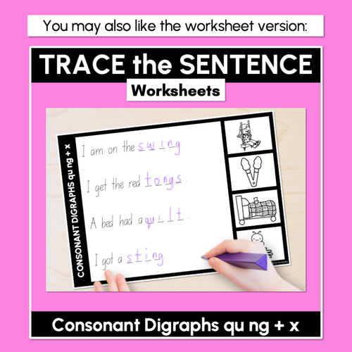 Resource preview 5 for Consonant Digraphs qu ng + x - Trace the Sentence Task Cards - Missing Words
