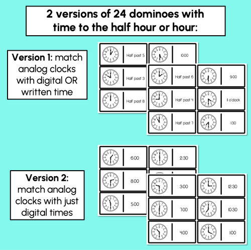 Resource preview 2 for Time Dominoes – Half Hour & O’Clock