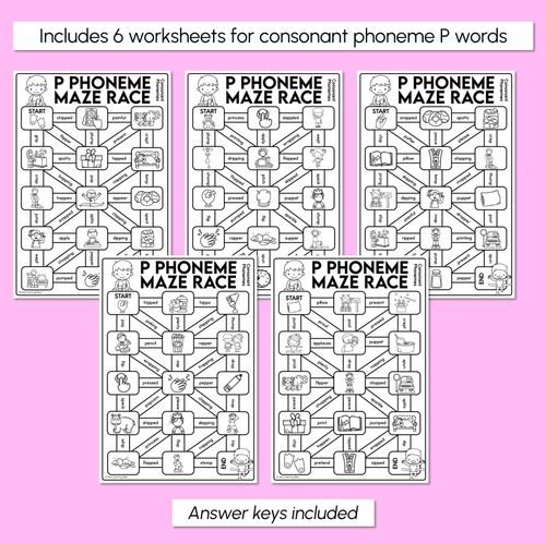 Resource preview 3 for Consonant Phoneme P Words Maze Race - Consonant P Words Worksheets