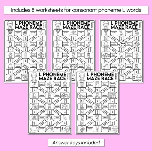 Resource preview 3 for Consonant Phoneme L Words Maze Race - Consonant L Words Worksheets