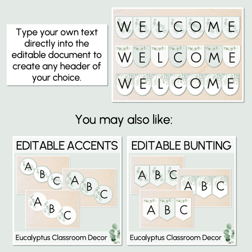 Resource preview 4 for Editable Scalloped Bunting - The Eucalyptus Edit - Eucalyptus Classroom Decor