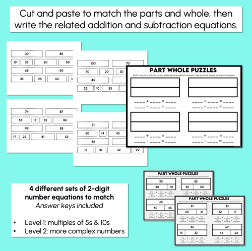 Resource preview 2 for Part-Whole Puzzles - 2-Digit & 3-Digit Addition & Subtraction Worksheets