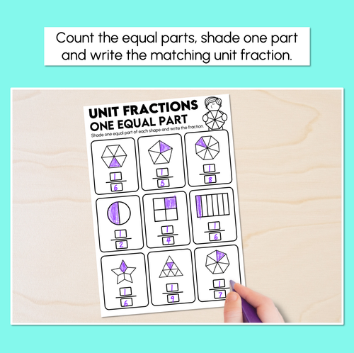 Resource preview 2 for Unit Fractions - One Equal Part - Fractions Worksheets