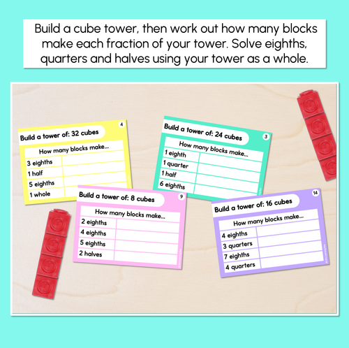 Resource preview 2 for Halves, Quarters, Eighths Fractions - Fraction Tower Task Cards