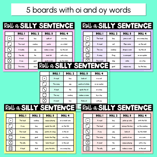 Resource preview 2 for Decodable Sentences with Diphthong OI/OY Words - Roll a Silly Sentence Phonics