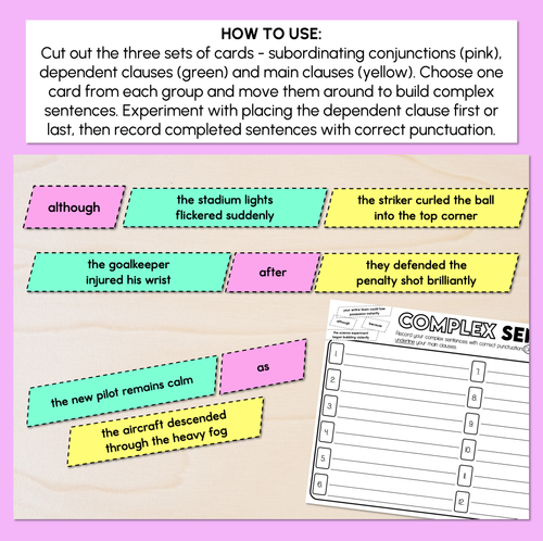 Resource preview 2 for Subordinating Conjunctions & Clauses - Building Complex Sentences