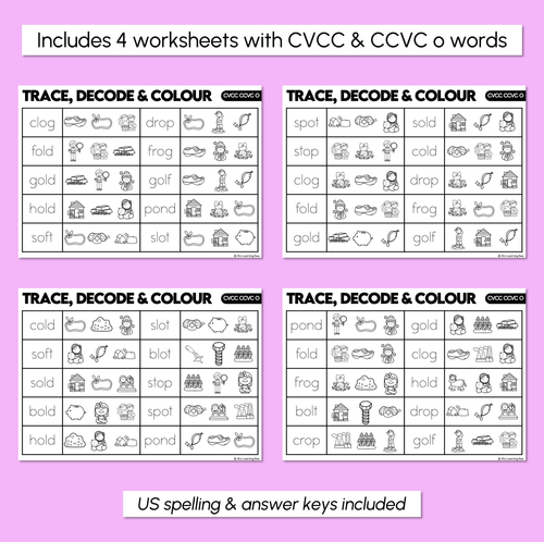 Resource preview 3 for Trace, Decode & Colour - CVCC CCVC O Words Worksheets