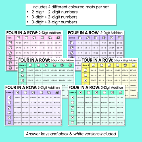 Resource preview 3 for Four in a Row - 2-Digit & 3-Digit Addition Game