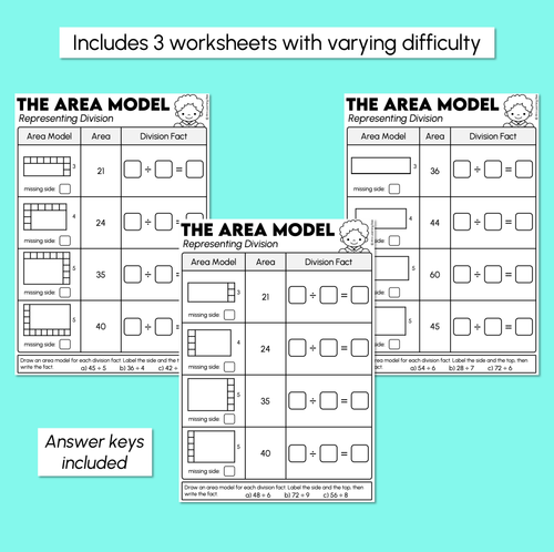 Resource preview 3 for Representing Division Using Area Models Worksheets