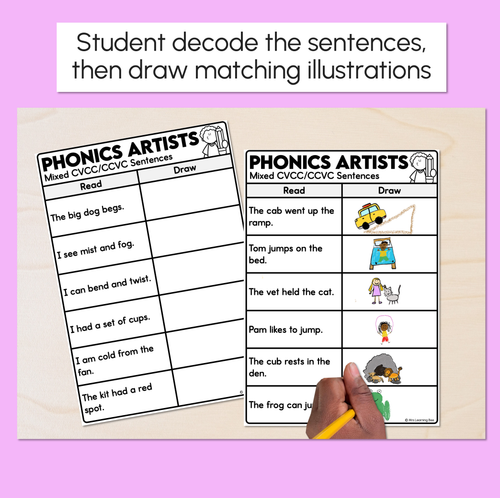 Resource preview 2 for Phonics Artists - Mixed CVCC CCVC Words - Decodable Sentences Activity