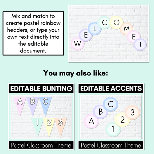 Resource preview 3 for PASTEL CLASSROOM DECOR - Editable Scalloped Bunting