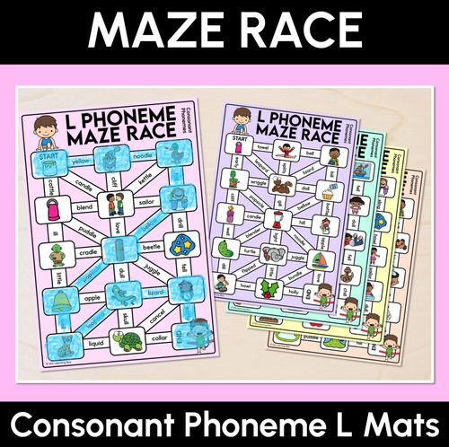 Resource preview 1 for Consonant Phoneme L Words Maze Race - Consonant L Words Mats