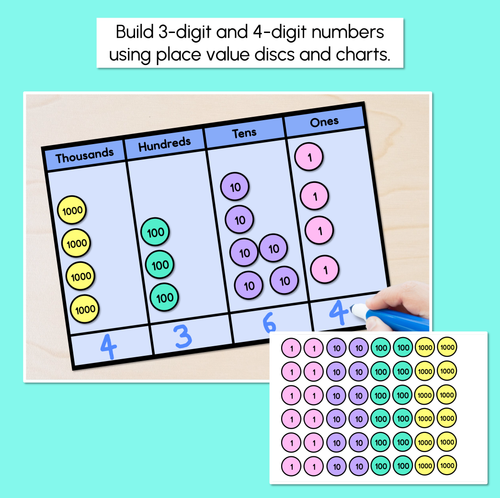 Resource preview 2 for Place Value Discs - 3-Digit & 4-Digit Numbers - Printable Charts