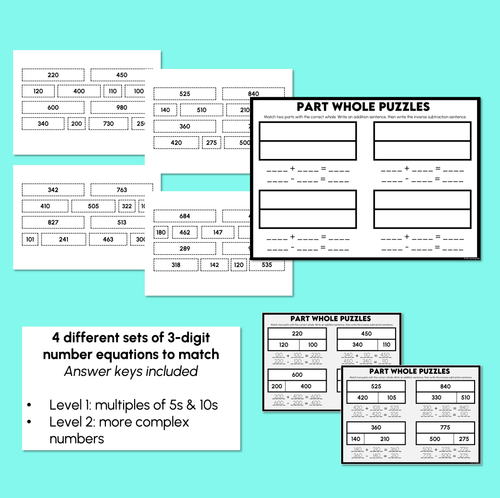 Resource preview 3 for Part-Whole Puzzles - 2-Digit & 3-Digit Addition & Subtraction Worksheets
