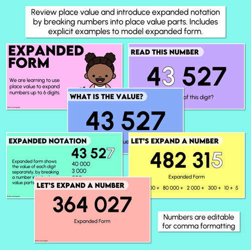 Resource preview 2 for Expanded Form - 5-Digit & 6-Digit Numbers - Digital Slides