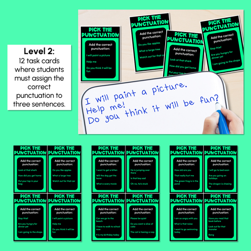 Resource preview 3 for Punctuation Task Cards for Full Stops/Periods, Exclamation and Question Marks - VCOP aligned