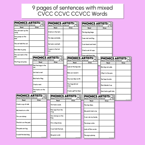 Resource preview 3 for Phonics Artists - Mixed CVCC CCVC Words - Decodable Sentences Activity