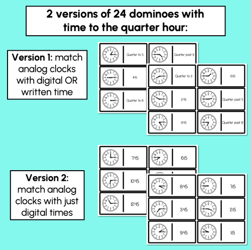 Resource preview 2 for Time Dominoes – Quarter Past & Quarter To