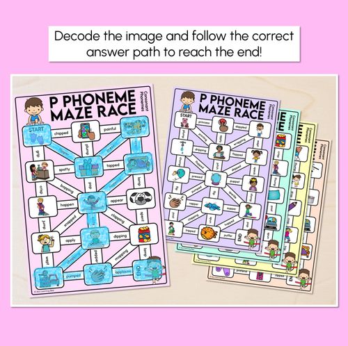 Resource preview 2 for Consonant Phoneme P Words Maze Race - Consonant P Words Mats
