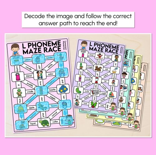 Resource preview 2 for Consonant Phoneme L Words Maze Race - Consonant L Words Mats