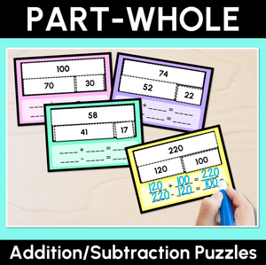 Part-Whole Puzzles - 2-Digit & 3-Digit Addition & Subtraction Task Cards