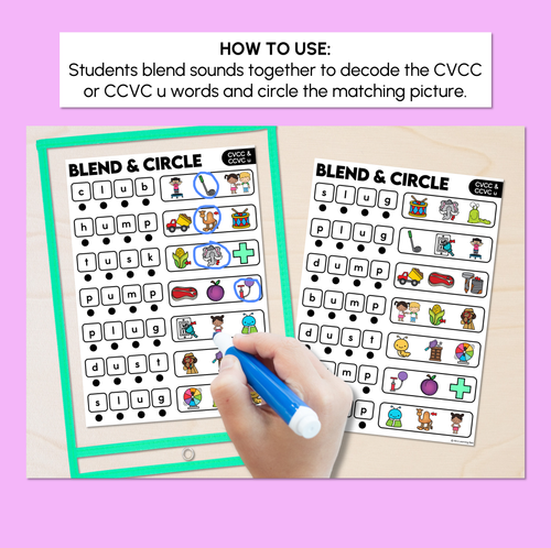 Resource preview 2 for Blend & Circle - CVCC CCVC U Words Blending Mats