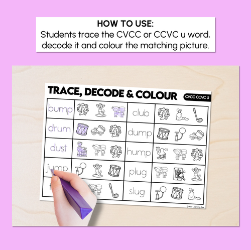 Resource preview 2 for Trace, Decode & Colour - CVCC CCVC U Words Worksheets
