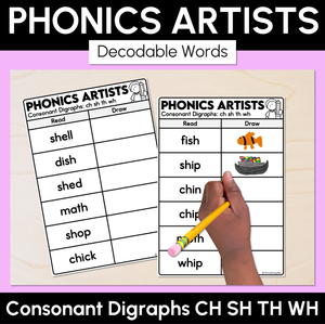 Phonics Artists - Consonant Digraphs CH SH TH WH Words - Decodable Words Activity