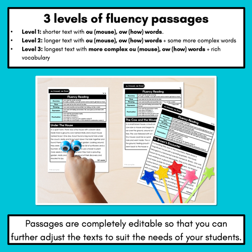 Resource preview 2 for Editable Differentiated Decodable Fluency Texts - ou (mouse), ow (how)