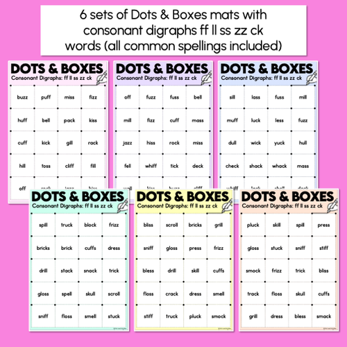 Resource preview 2 for Dots and Boxes Phonics Game - Consonant Digraphs ff ll ss zz ck