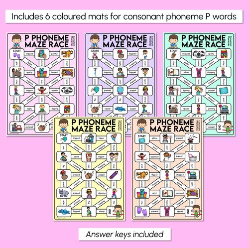 Resource preview 3 for Consonant Phoneme P Words Maze Race - Consonant P Words Mats