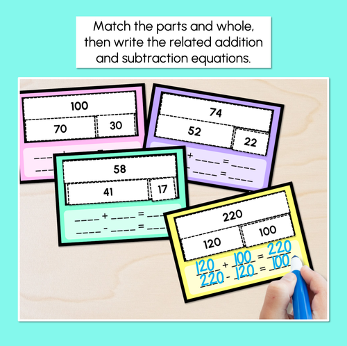 Resource preview 2 for Part-Whole Puzzles - 2-Digit & 3-Digit Addition & Subtraction Task Cards