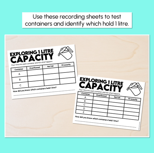 Resource preview 2 for Exploring 1 Litre Capacity Recording Sheets