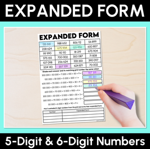 Expanded Form - 5-Digit & 6-Digit Numbers - Worksheets